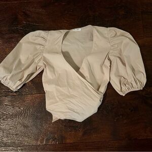 Market Light Tan Puff Sleeve Wrap Blouse